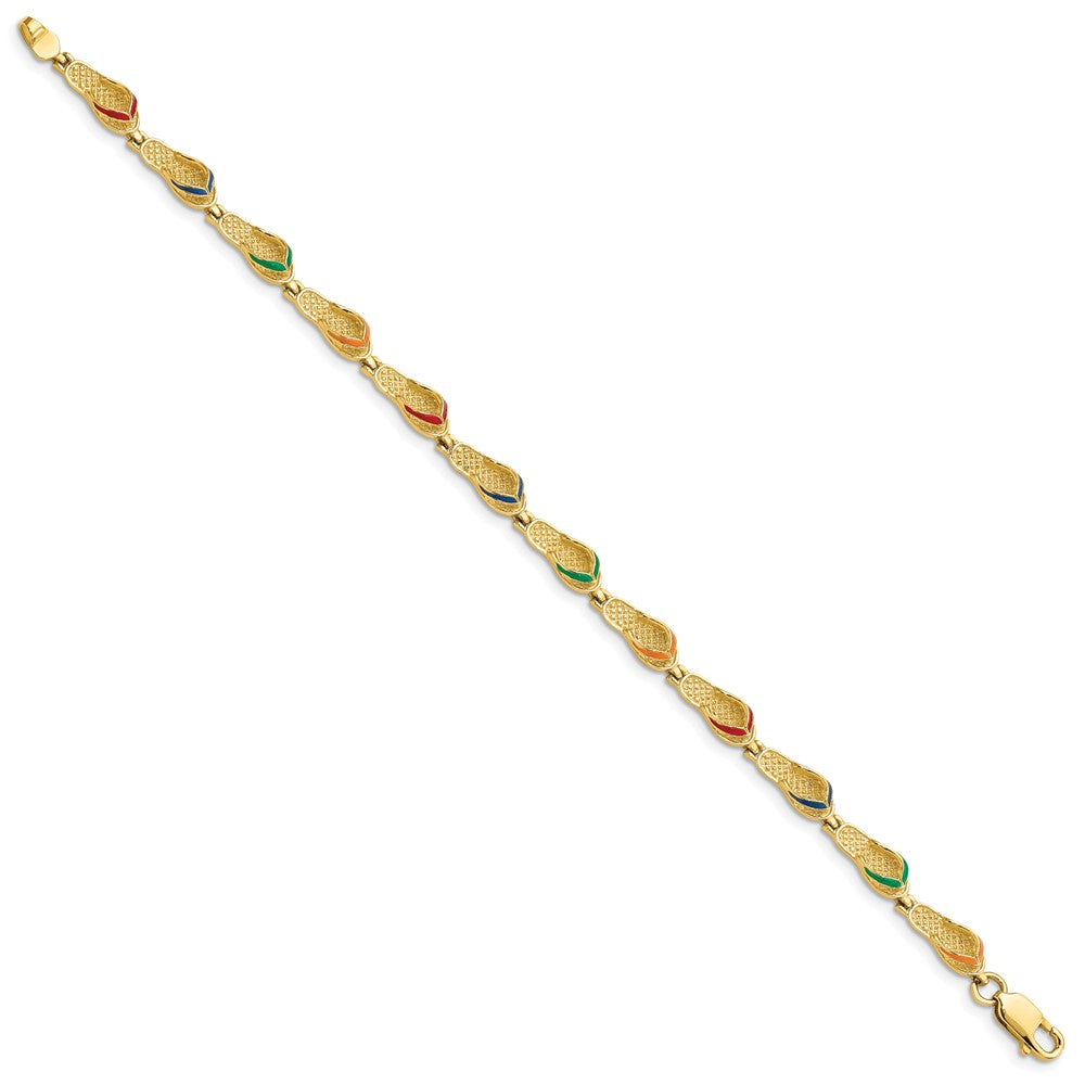 14k Red/Blue/Green/Orange Enameled Flip Flop 7.25 inch Bracelet
