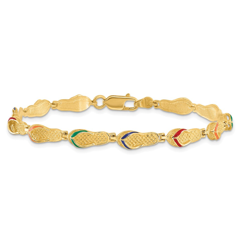 14k Red/Blue/Green/Orange Enameled Flip Flop 7.25 inch Bracelet
