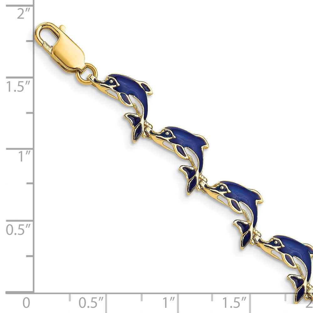 14k Blue Enameled Dolphin 7.25 inch Bracelet