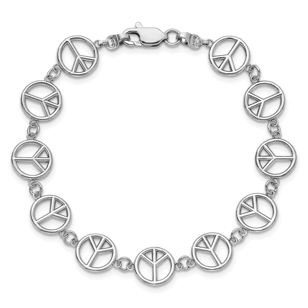 14k White Gold Polished Peace Sign 7.5 inch Bracelet