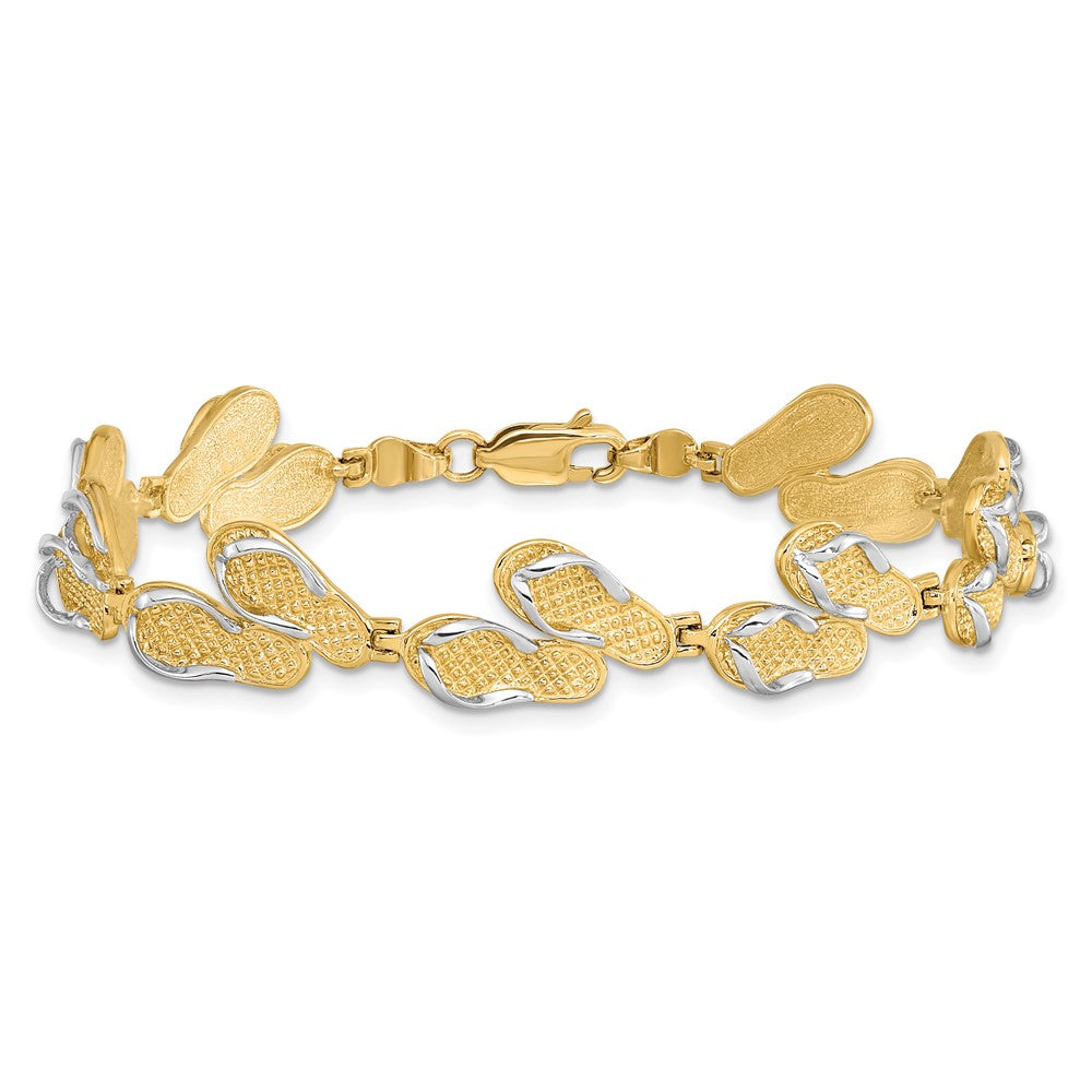 14k with White Rhodium Polished Flip Flops 7.25 inch Bracelet