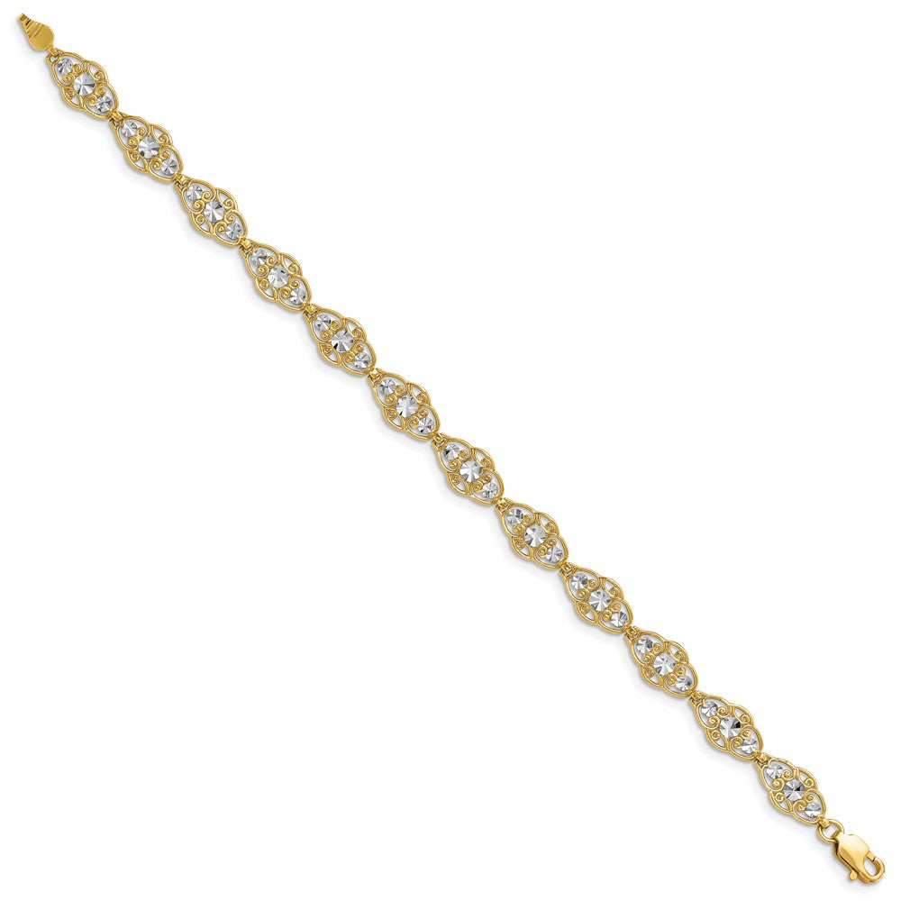 14k and White Rhodium Diamond-Cut Fancy Filigree 7.25 inch Bracelet
