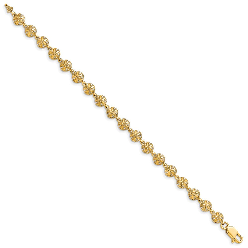 14K Polished and Textured Mini Sand Dollar 7 inch Bracelet