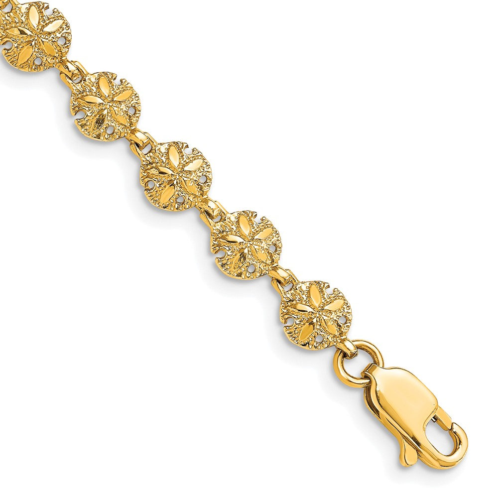 14K Polished and Textured Mini Sand Dollar 7 inch Bracelet