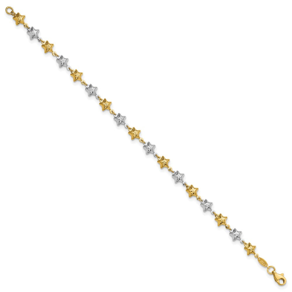 14k Two-tone Textured Puffed Stars 7.75 inch Bracelet