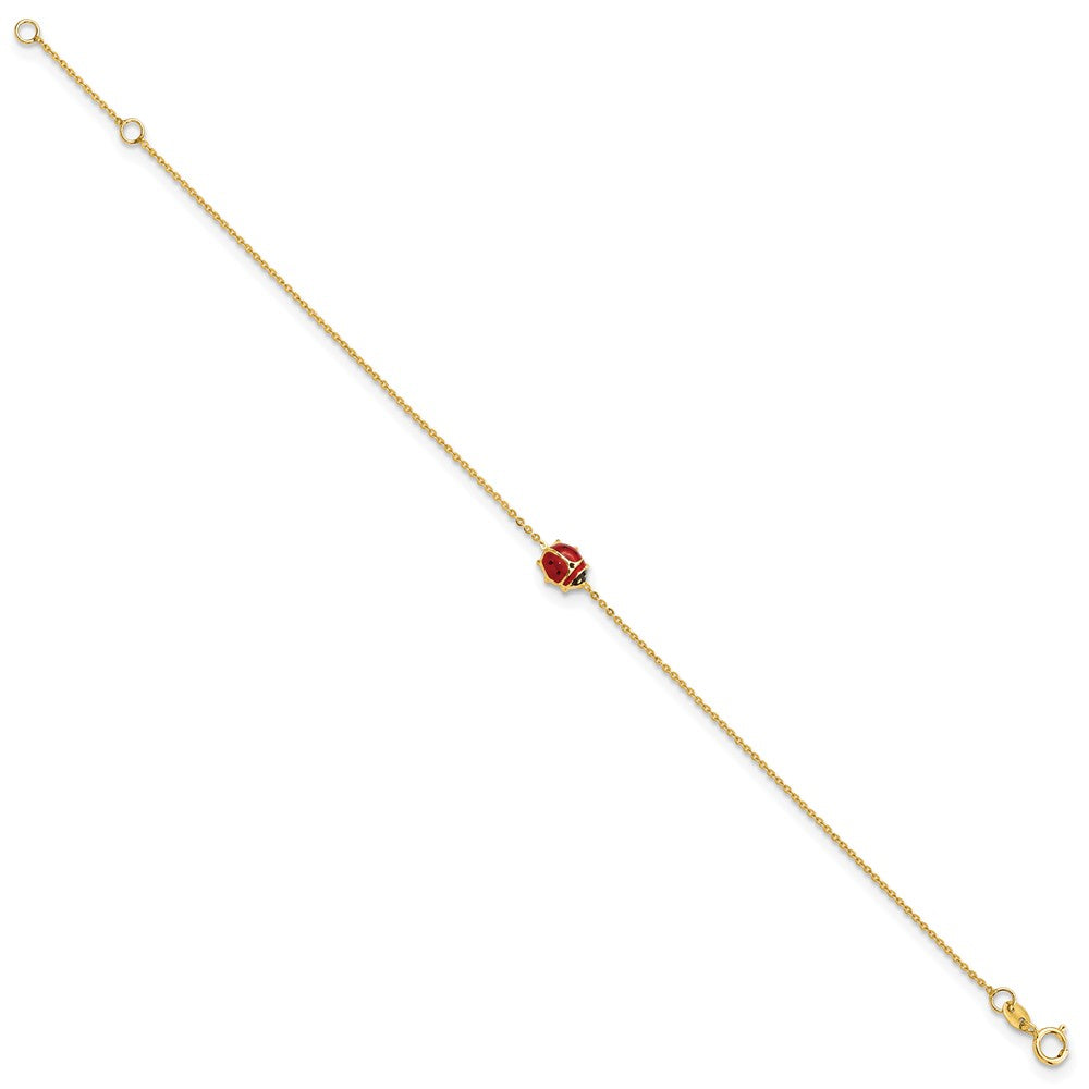 14k Polished Red and Black Enameled Ladybug 6.5 inch Childrens Bracelet Plus 0.75 inch Extender