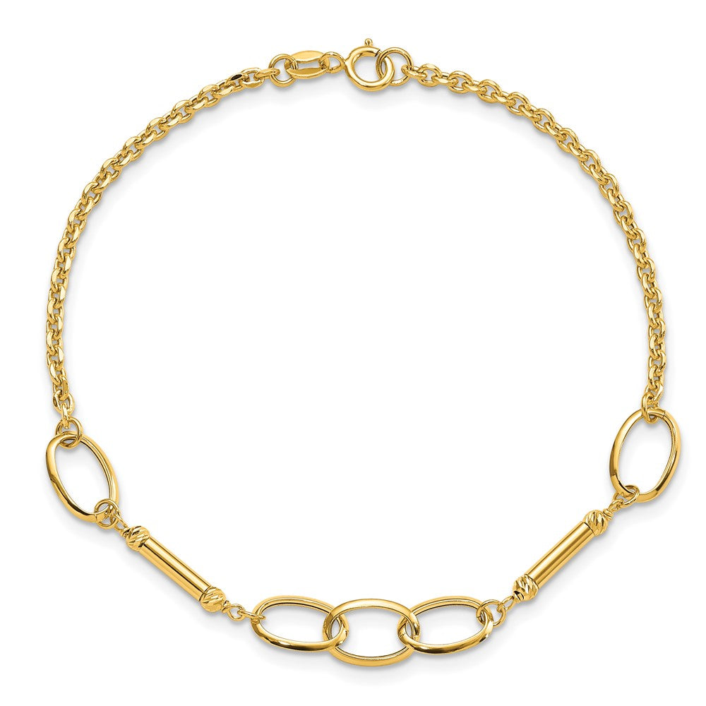 14K Polished Bars and Oval Links 7.5 inch Bracelet