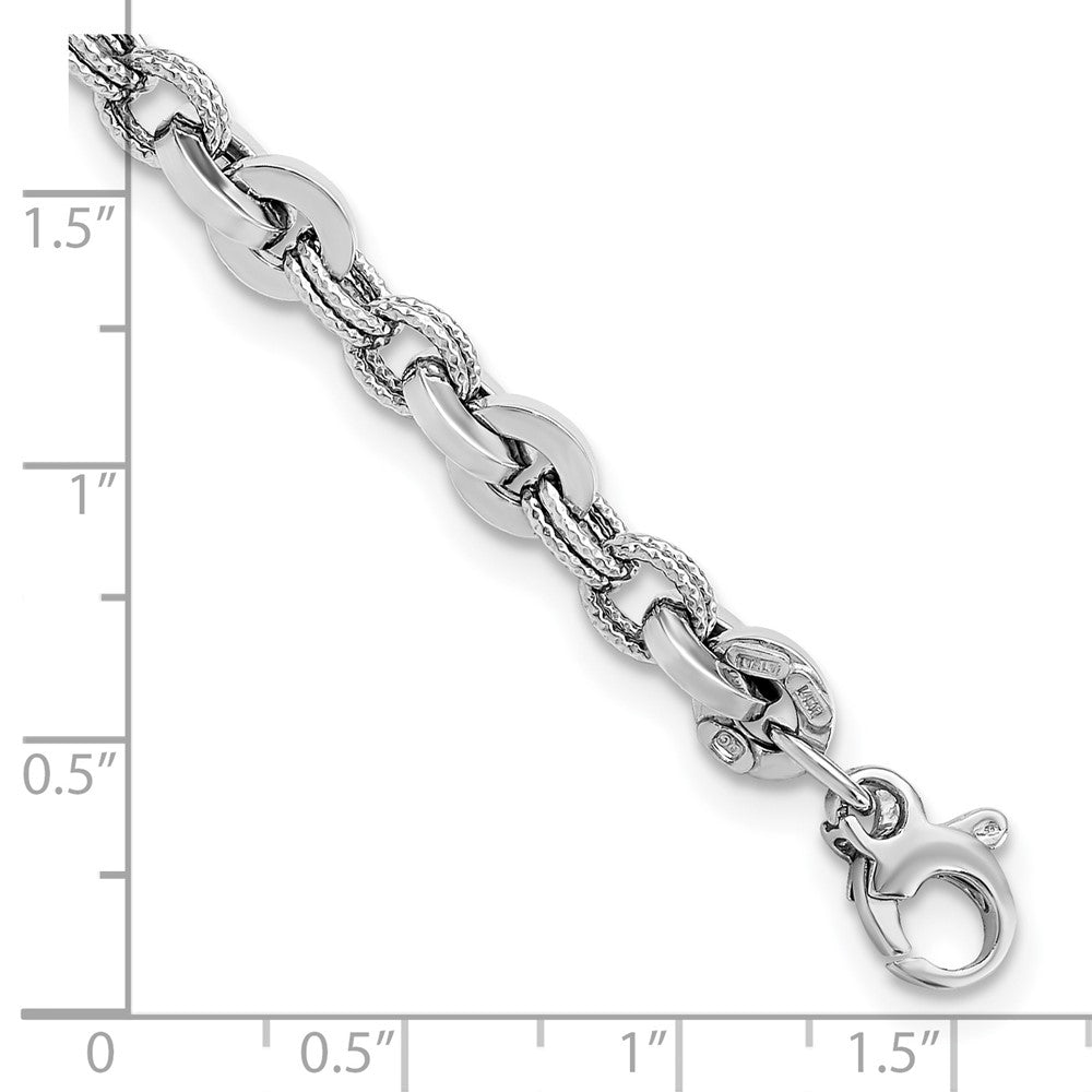 14K White Gold Polished and Textured Fancy Link 8 inch Bracelet