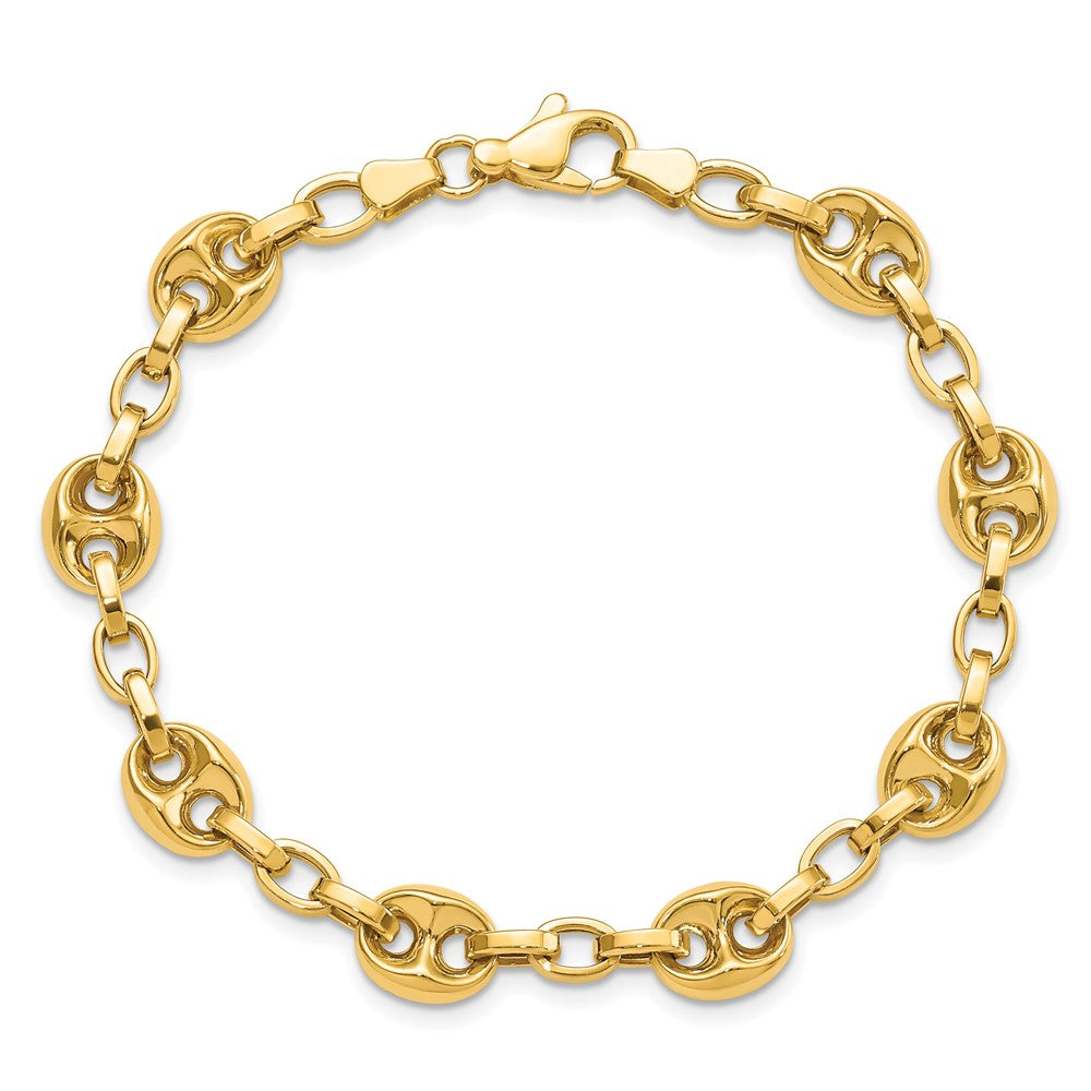 14K Polished 8.4mm Fancy Anchor/Mariner Link 7.75 inch Bracelet