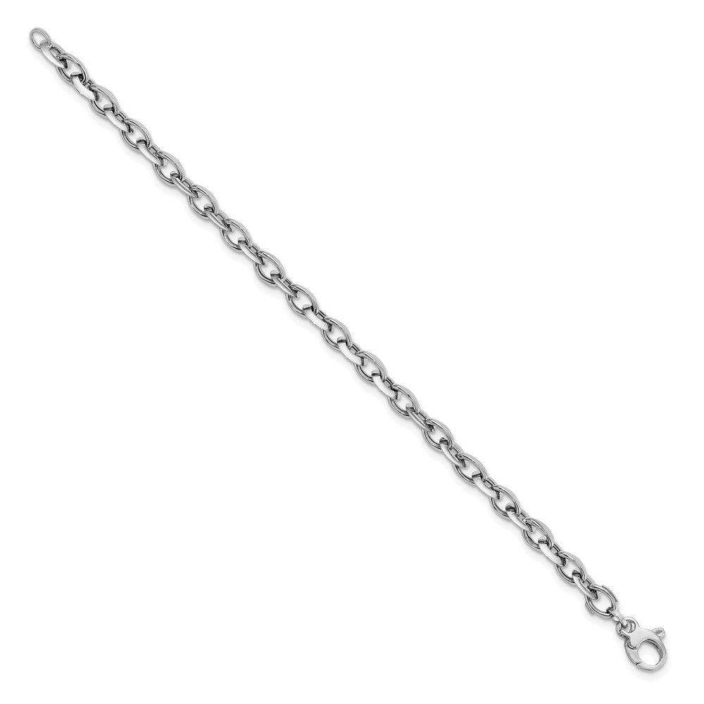 14K White Polished 7mm Fancy Oval Link 7.75 inch Bracelet