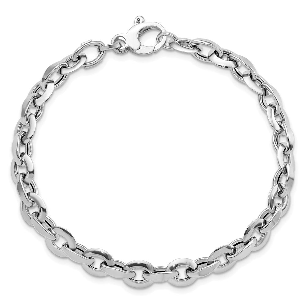 14K White Polished 7mm Fancy Oval Link 7.75 inch Bracelet
