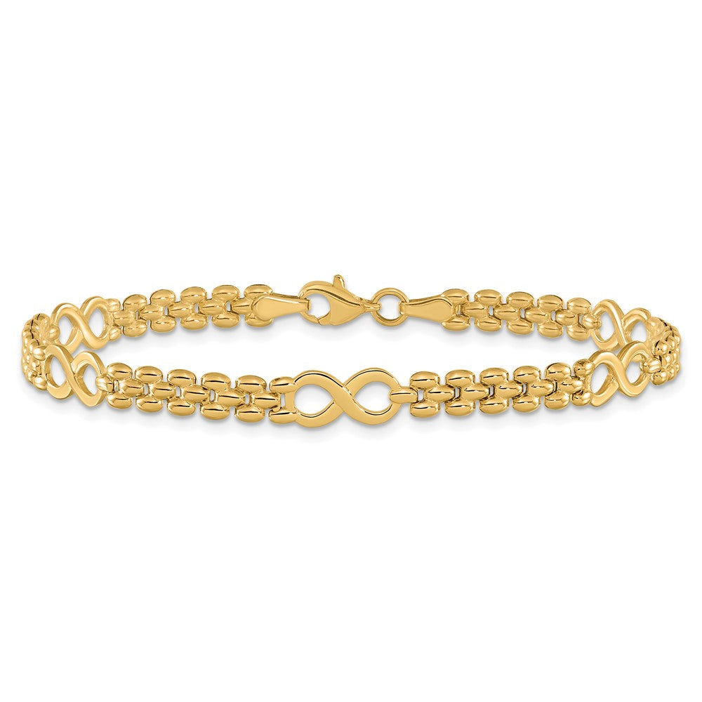 14K Polished Infinity Symbol and Fancy Link 5-Station 7.5 inch Bracelet
