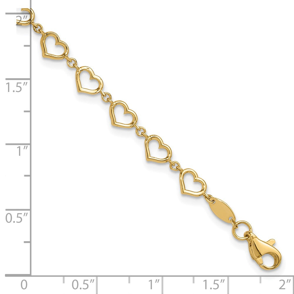 14K Polished Open Heart Link 7.5 inch Bracelet