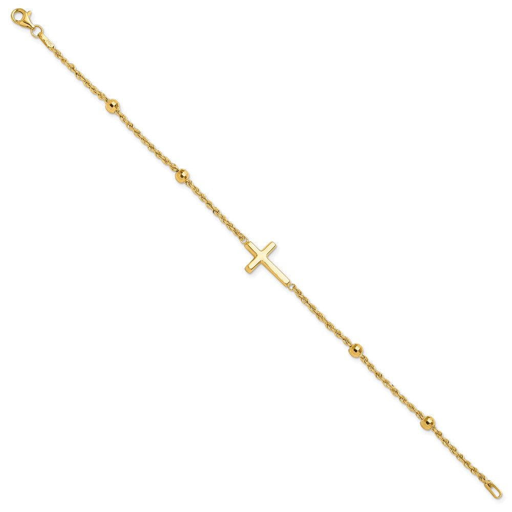 14k Mirror Beads and Cross 7.5 inch Bracelet