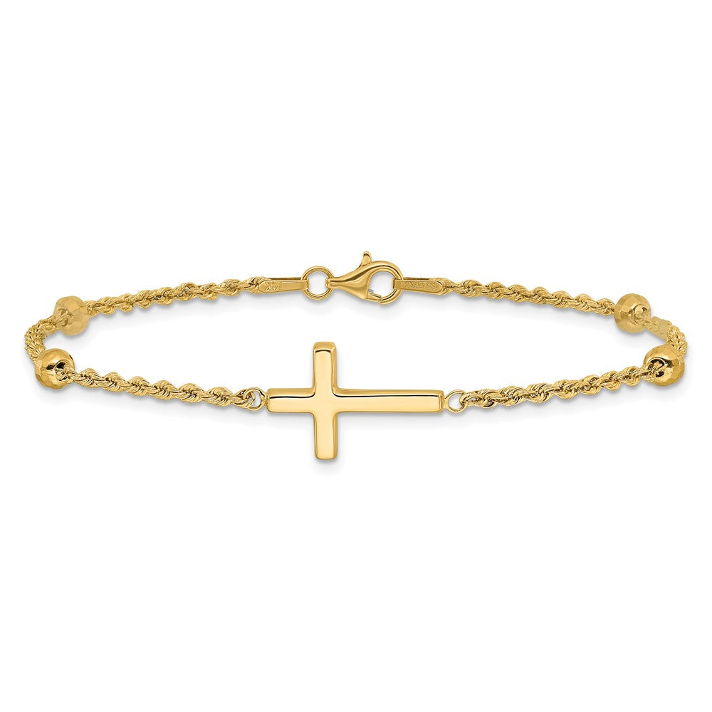 14k Mirror Beads and Cross 7.5 inch Bracelet
