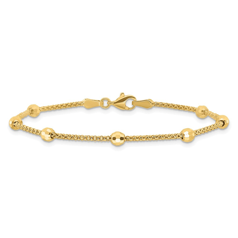14K Polished 7-Station Mirror Beads and Chain 7 inch Bracelet