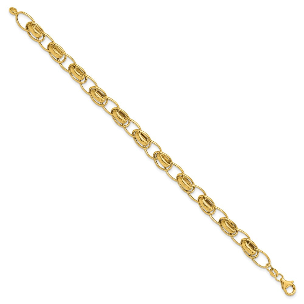 14k Polished and Textured 7mm Fancy Link 7.5 inch Bracelet