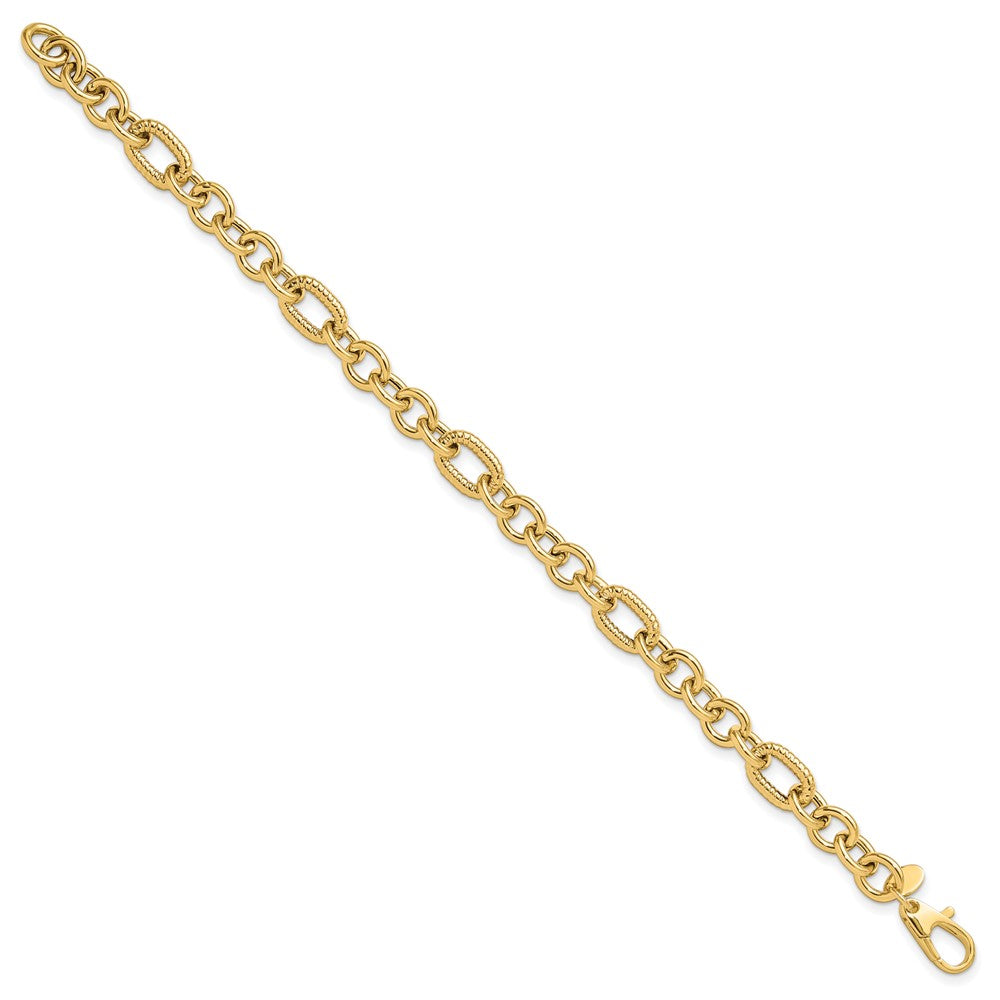 14K Polished and Textured 6.4mm Fancy Link 7.5 inch Bracelet