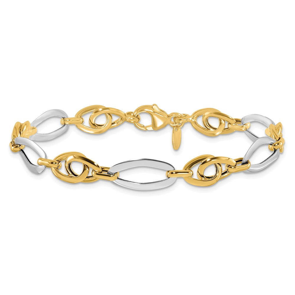 14k Two-Tone Polished 8.25mm Fancy Oval Link 7.75 inch Bracelet