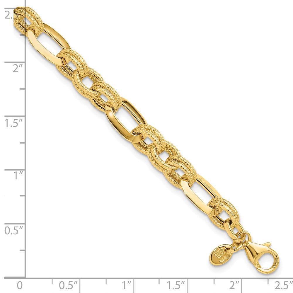 14K Polished and Textured 7.8mm Fancy Link 7.5 inch Bracelet