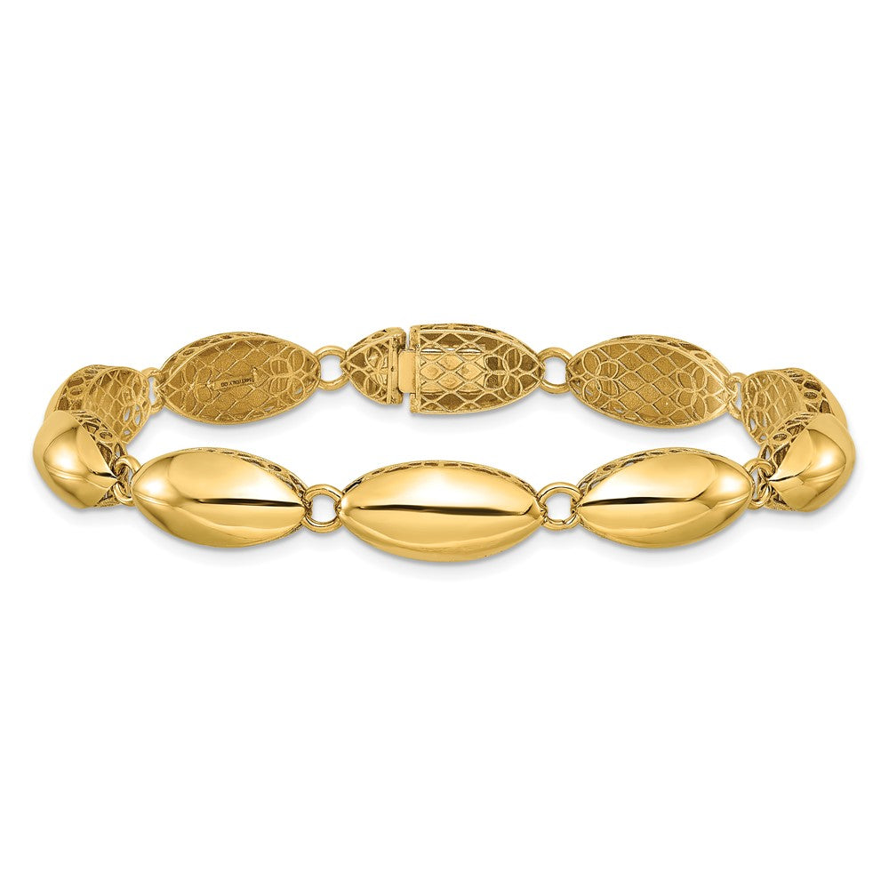 14k Polished 8.2mm Fancy Oval Link 7.5 inch Bracelet