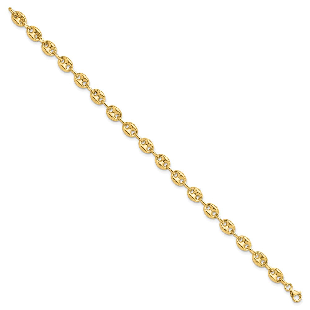 14K Polished 6.3mm Puffed Anchor/Mariner Link 7.75 inch Bracelet