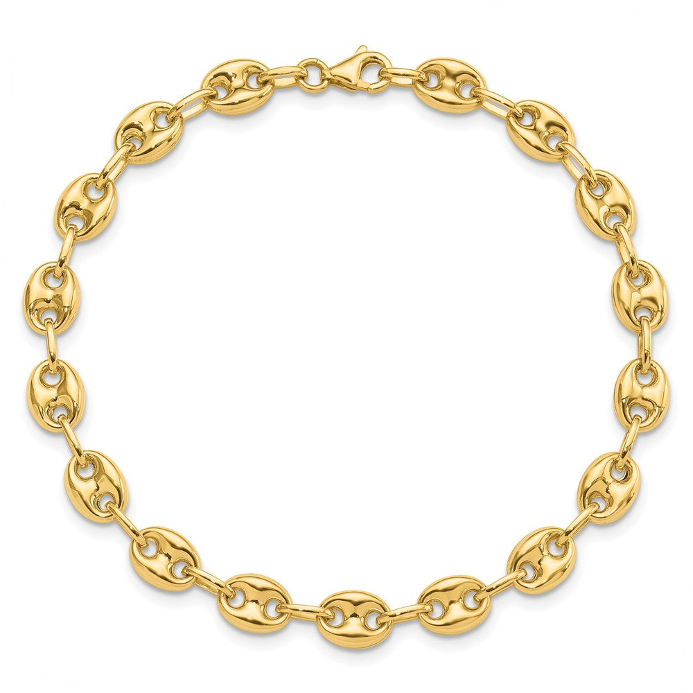 14K Polished 6.3mm Puffed Anchor/Mariner Link 7.75 inch Bracelet