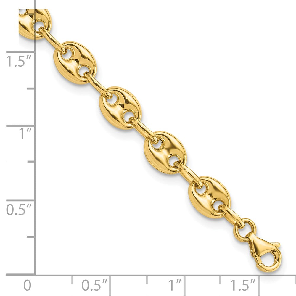 14K Polished 6.3mm Puffed Anchor/Mariner Link 7.75 inch Bracelet