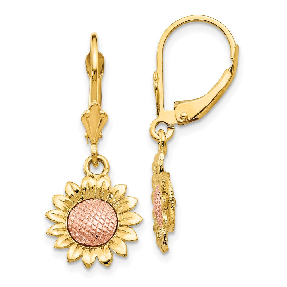 Solid;Casted;Polished;14K Two-tone;14k Yellow gold;Leverback;14k Rose gold;Textured