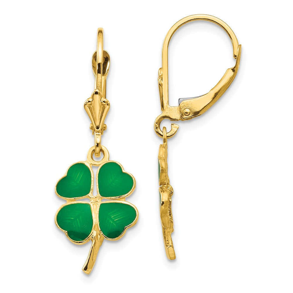 Solid;Polished;14k Yellow gold;Leverback;Enamel
