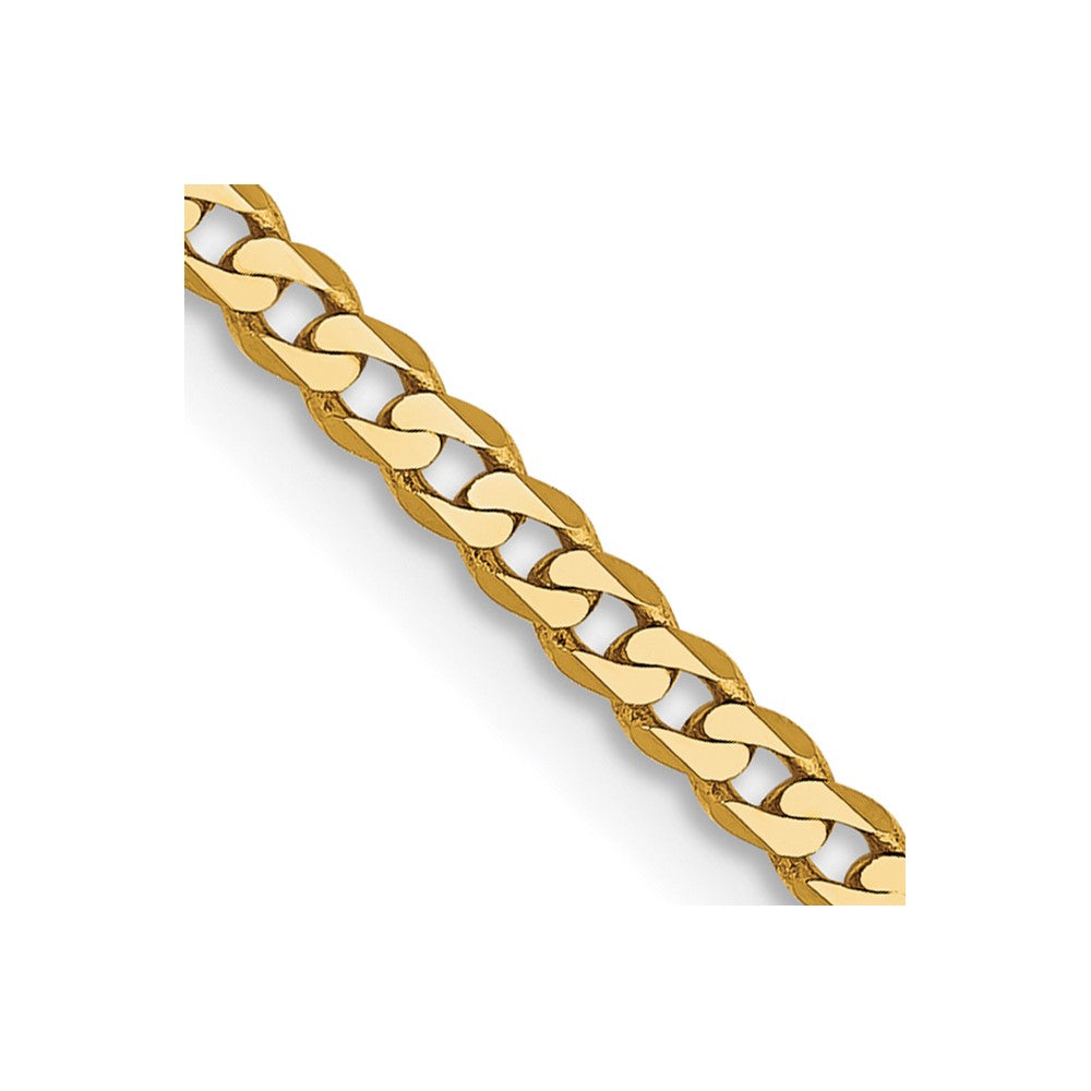 Solid;Polished;14k Yellow gold;Lobster;Flat;Beveled curb chain
