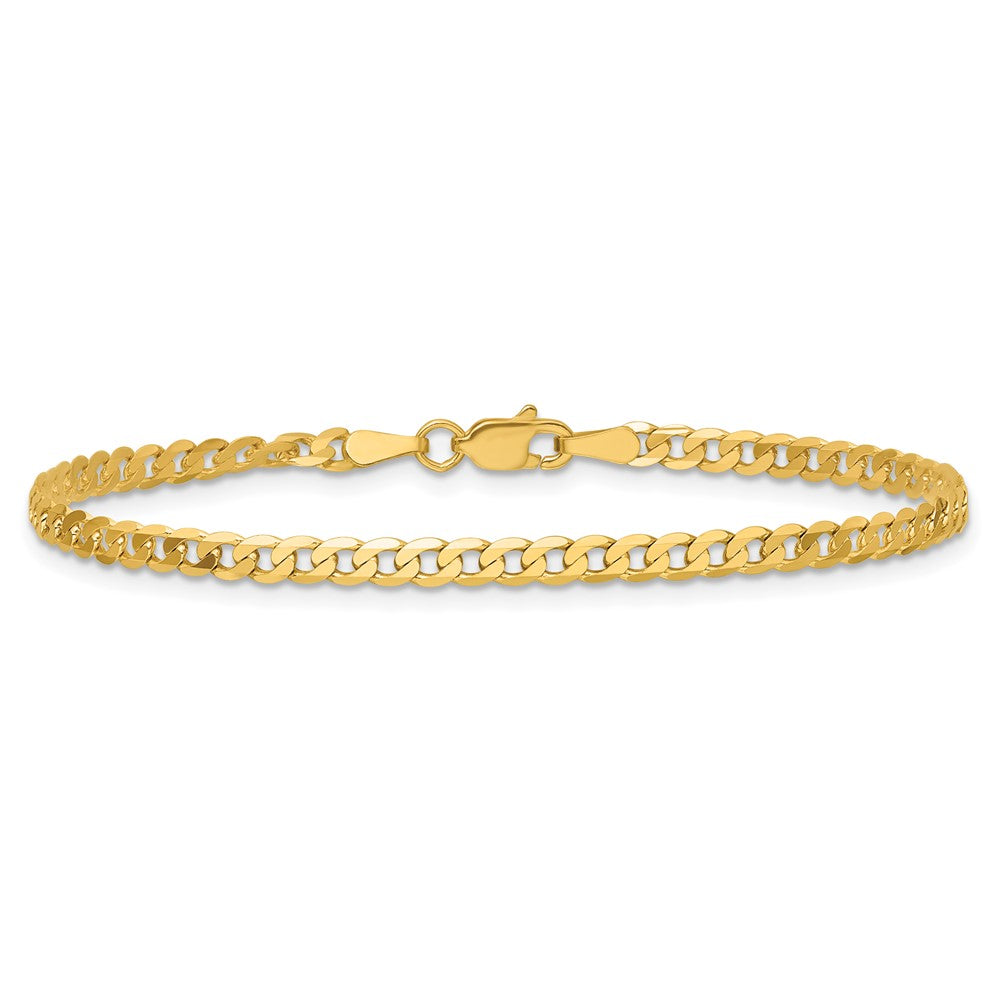 14K 7 inch 2.9mm Flat Beveled Curb with Lobster Clasp Bracelet