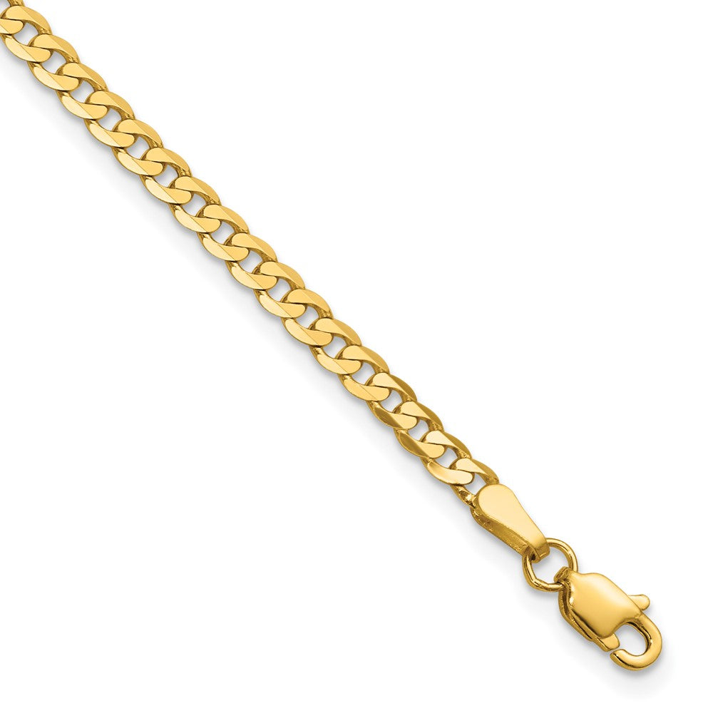 Solid;Polished;14k Yellow gold;Lobster;Flat;Beveled curb chain