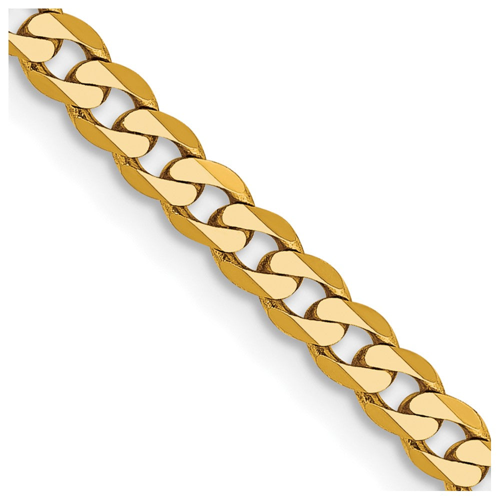 Solid;Polished;14k Yellow gold;Lobster;Flat;Beveled curb chain