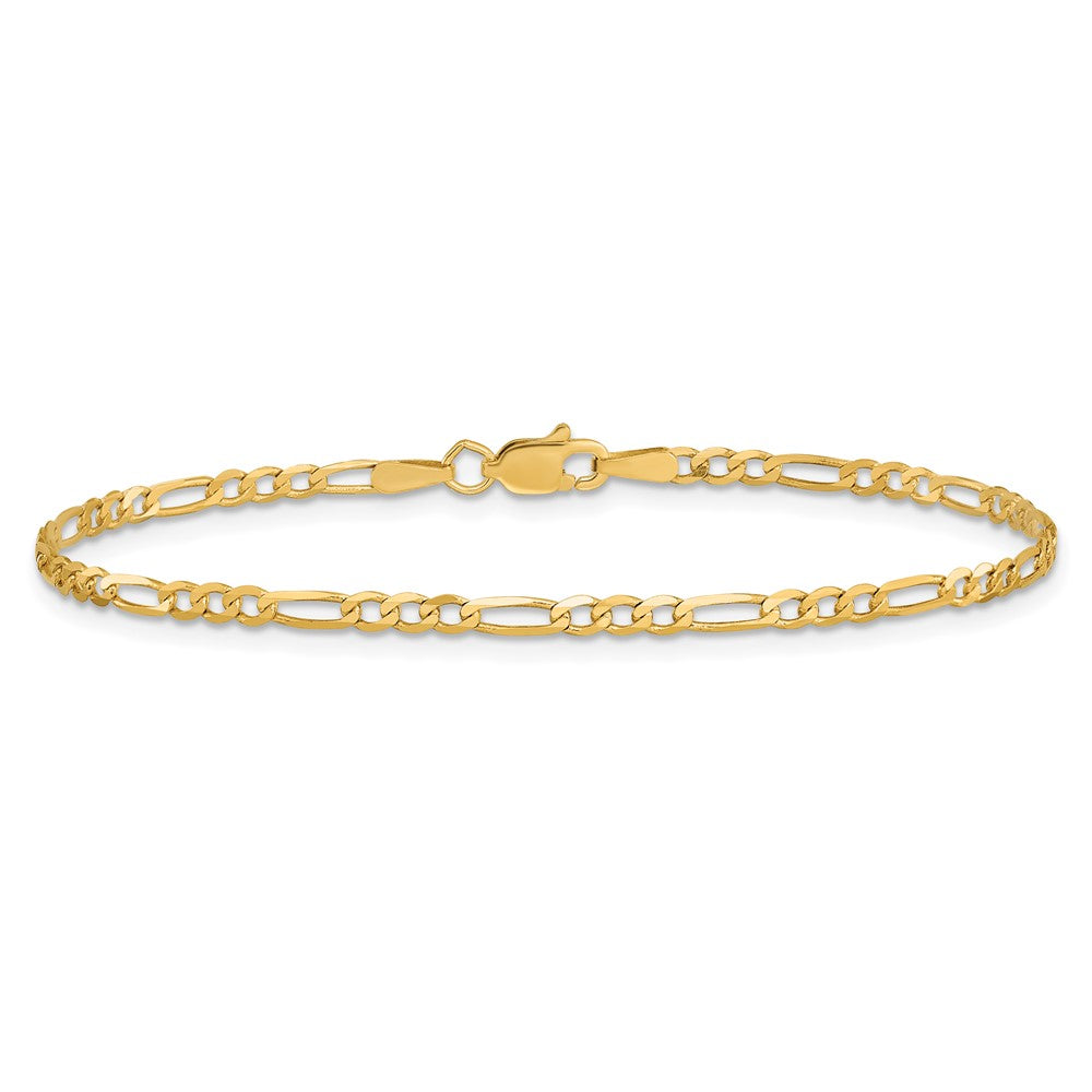 14K 7 inch 2.25mm Flat Figaro with Lobster Clasp Bracelet