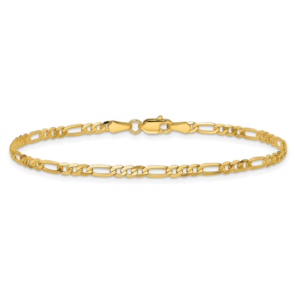 14K 8 inch  2.75mm Flat Figaro with Lobster Clasp Bracelet