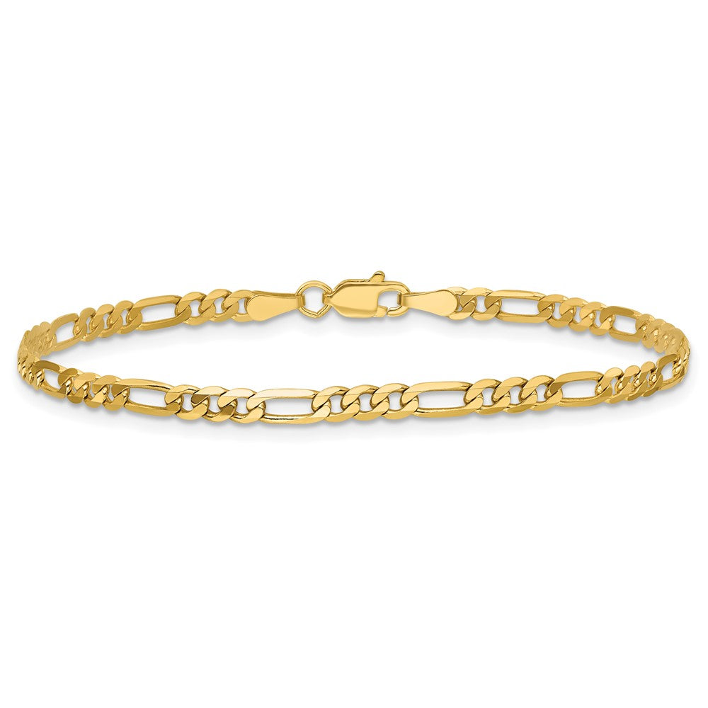 14K 7 inch 3mm Flat Figaro with Lobster Clasp Bracelet