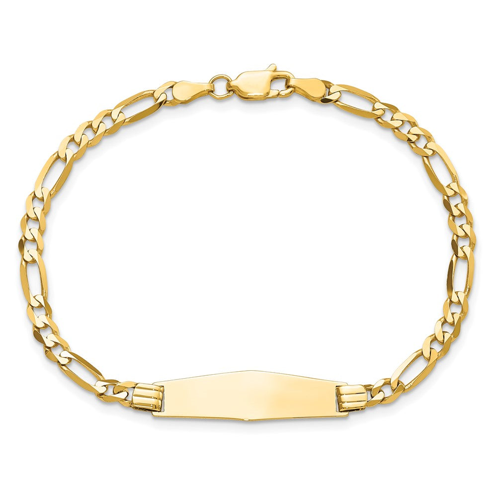 14k Polished Solid Chain/Solid Plate Figaro Link Soft Diamond Shape 24.5x7.3mm Plate 8 inch ID Bracelet