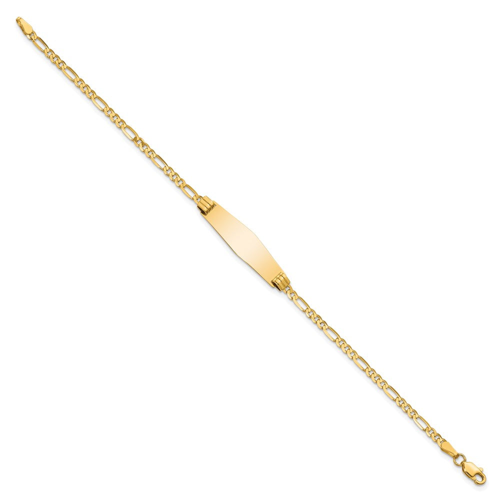 14k Polished Solid Chain/Solid Plate Figaro Link Soft Diamond Shape 24.5x7.3mm Plate 7 inch ID Bracelet