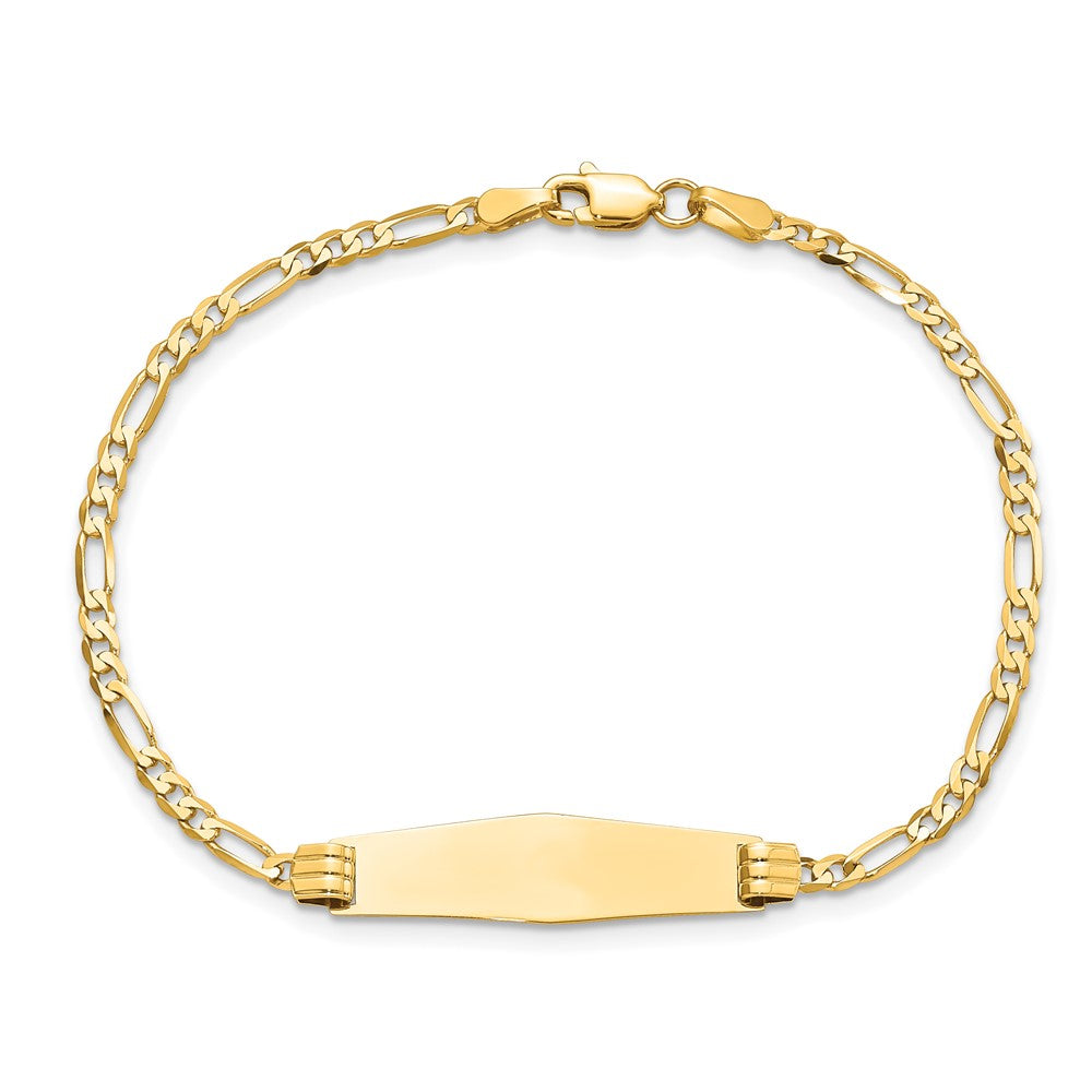 14k Polished Solid Chain/Solid Plate Figaro Link Soft Diamond Shape 24.5x7.3mm Plate 8 inch ID Bracelet