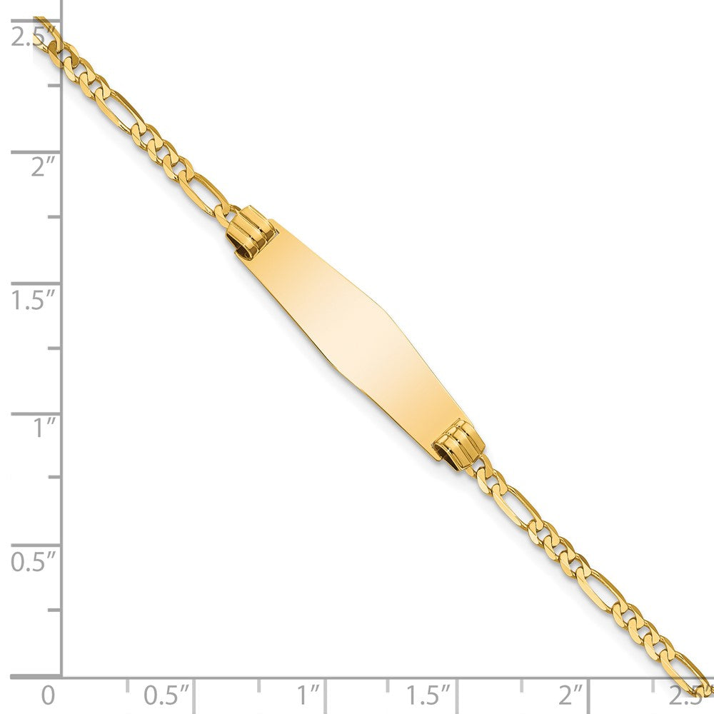 14k Polished Solid Chain/Solid Plate Figaro Link Soft Diamond Shape 24.5x7.3mm Plate 8 inch ID Bracelet