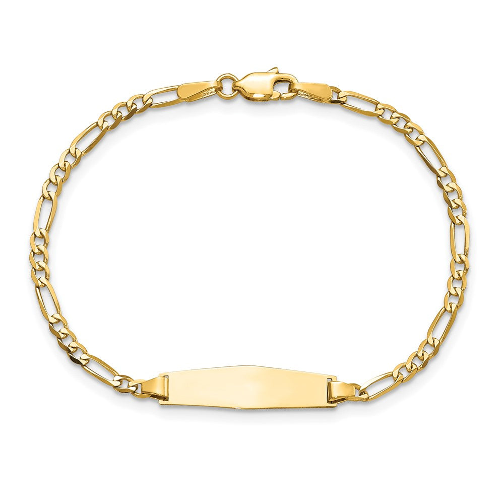 14k Polished Solid Chain/Solid Plate Figaro Link Soft Diamond Shape 19.5x5mm Plate 7 inch ID Bracelet