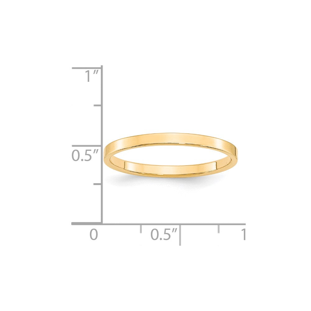 14k Yellow Gold 2mm Lightweight Flat Wedding Band Size 5.5