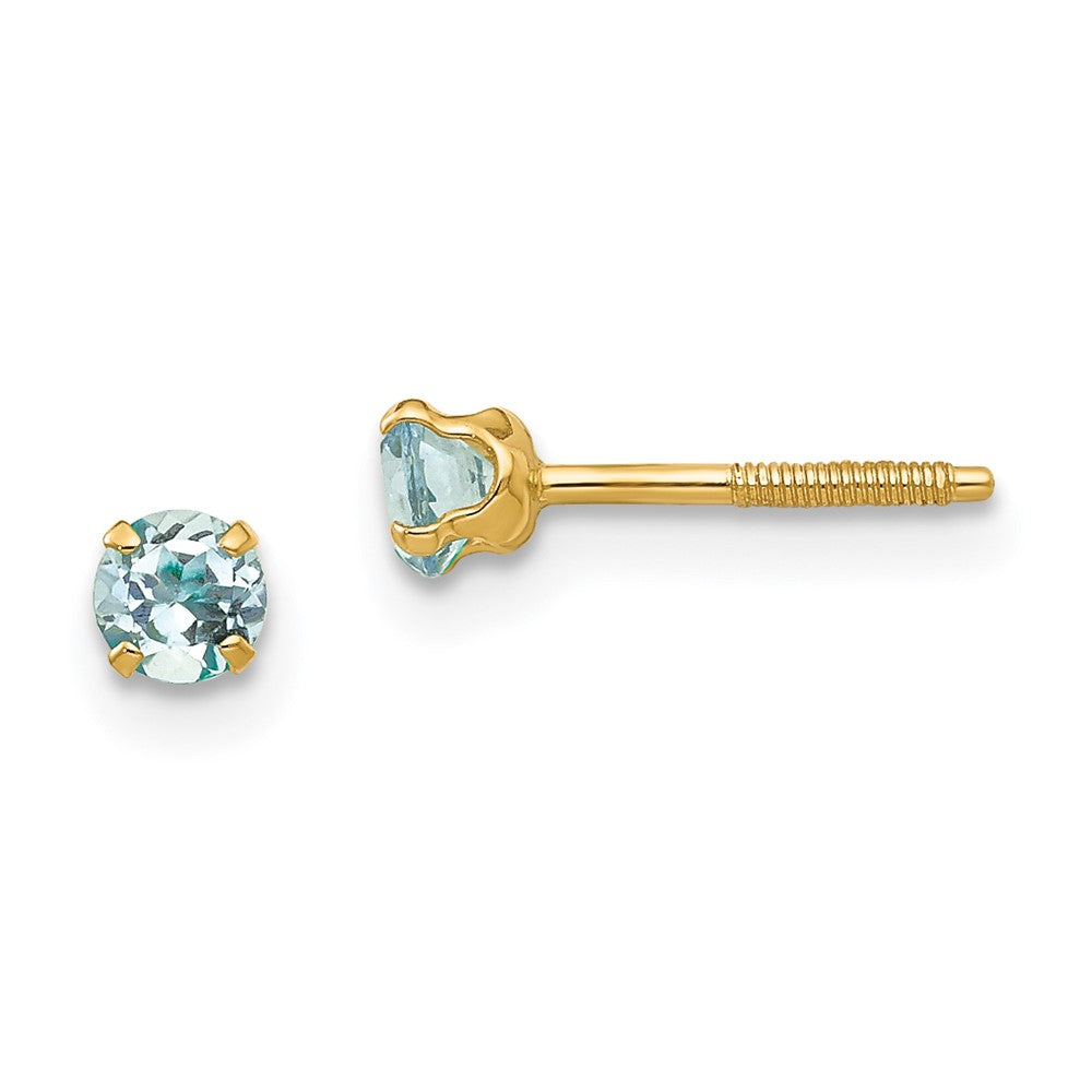 Polished;14k Yellow gold;Post;Genuine;Aquamarine;Screw back