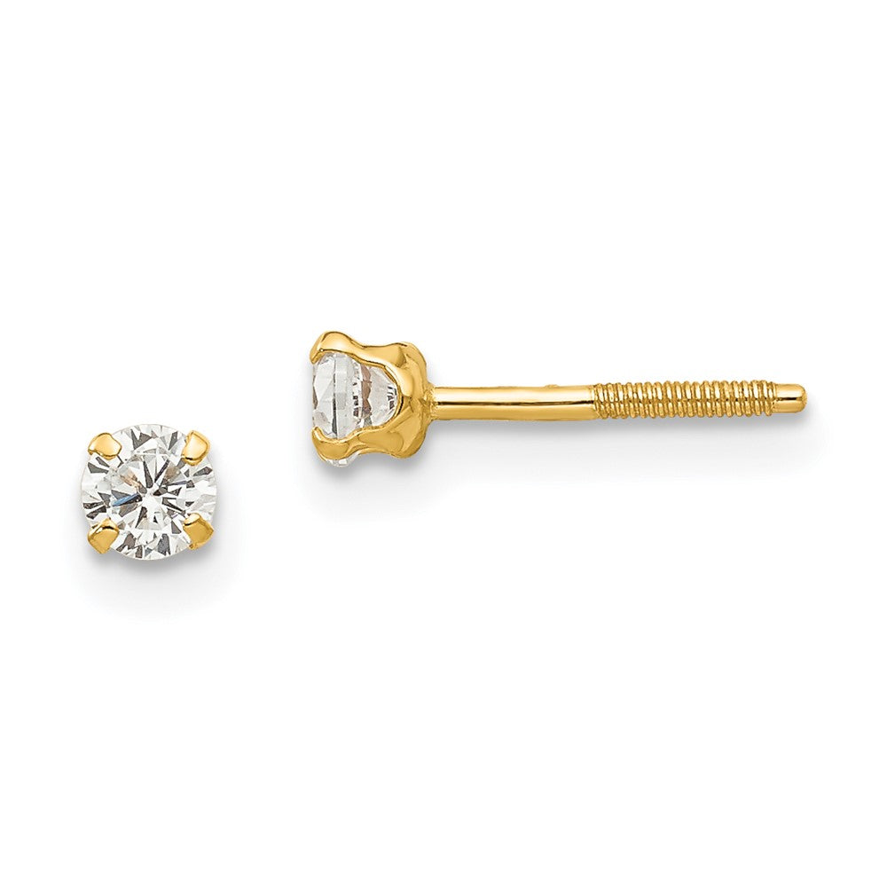 Polished;14k Yellow gold;Post;Genuine;Screw back;Zircon;White