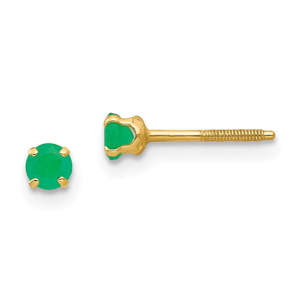 Polished;14k Yellow gold;Post;Genuine;Emerald;Screw back