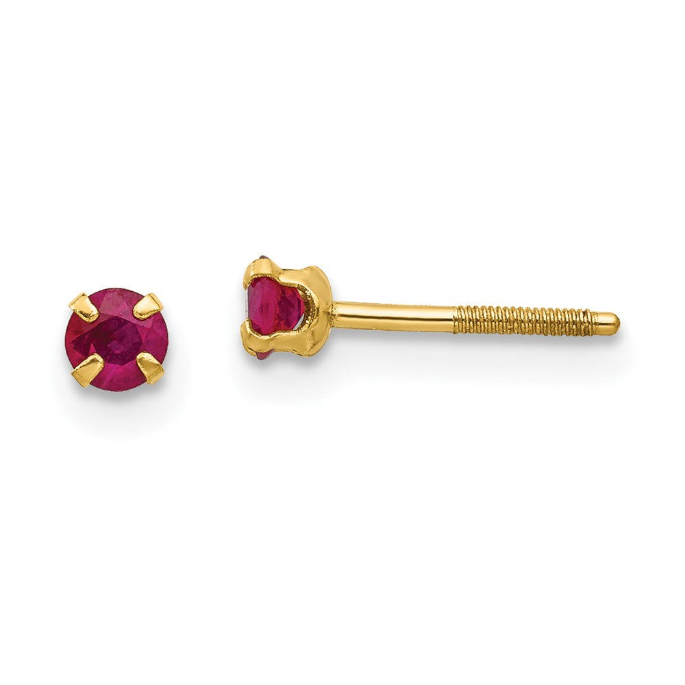 Polished;14k Yellow gold;Post;Genuine;Ruby;Screw back