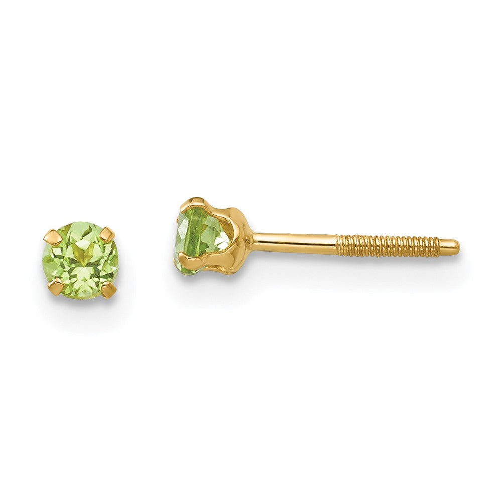 Polished;14k Yellow gold;Post;Genuine;Peridot;Screw back