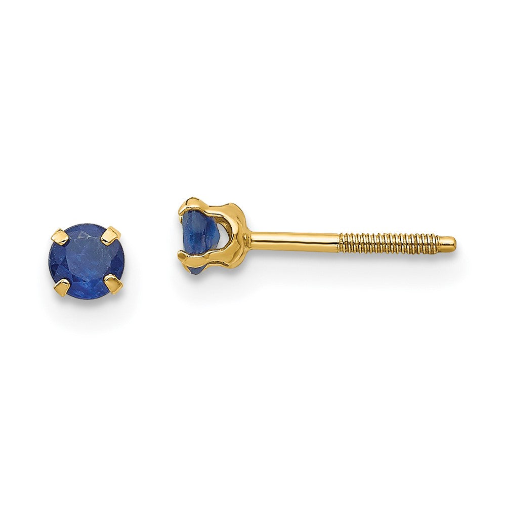 Polished;14k Yellow gold;Post;Genuine;Sapphire;Screw back