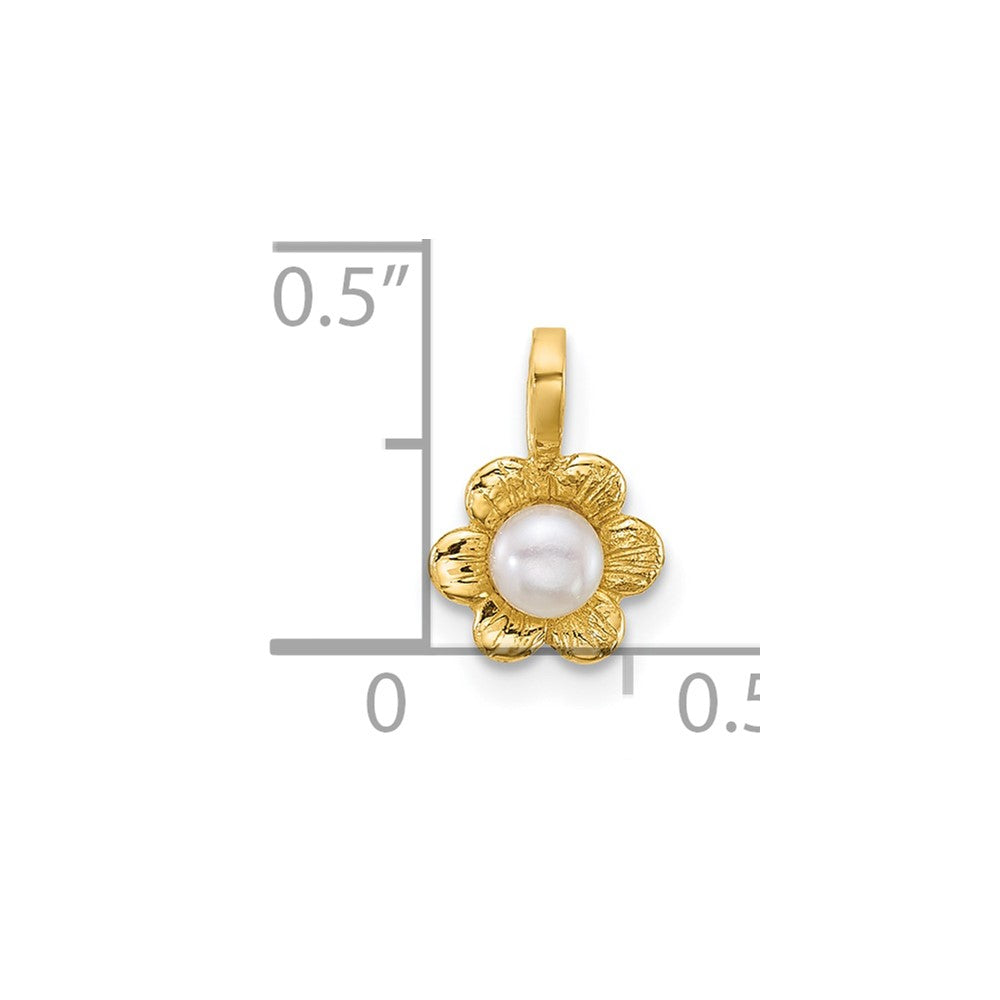 14k Madi K Polished 3-4mm Button White Freshwater Cultured Pearl Flower Pendant
